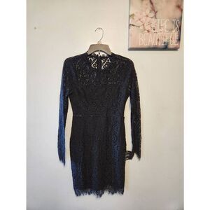 NWT LuLu's Black Lace Structured Long Sleeve Mini Dress Size M